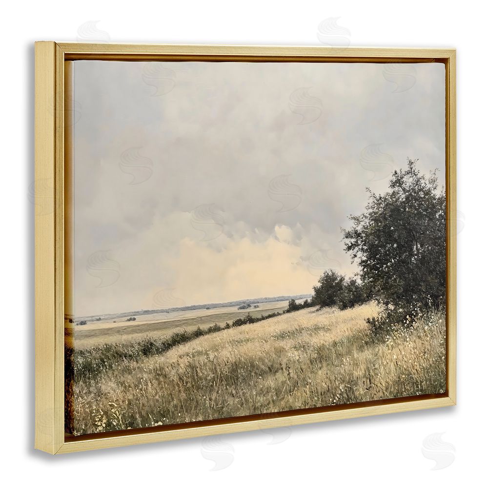Franklyn Gregory Rustic Countryside Hill Landscape Gold Floating Framed Canvas Wall Art