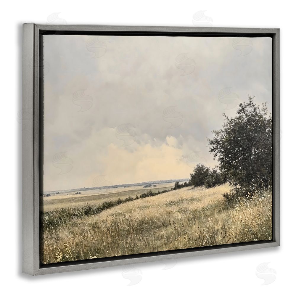 Franklyn Gregory Rustic Countryside Hill Landscape Gray Floating Framed Canvas Wall Art