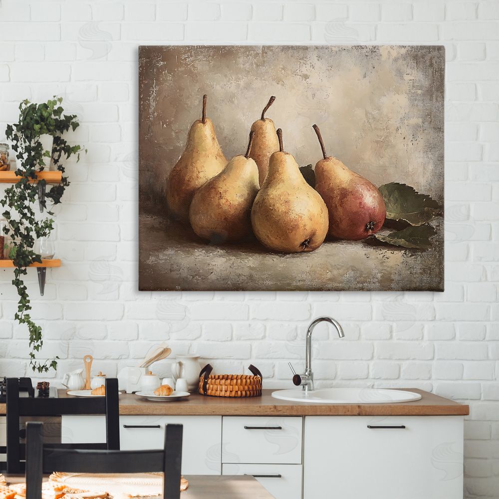 Franklyn Gregory Neutral Pear Still Life Stretched Canvas Wall Art in Room