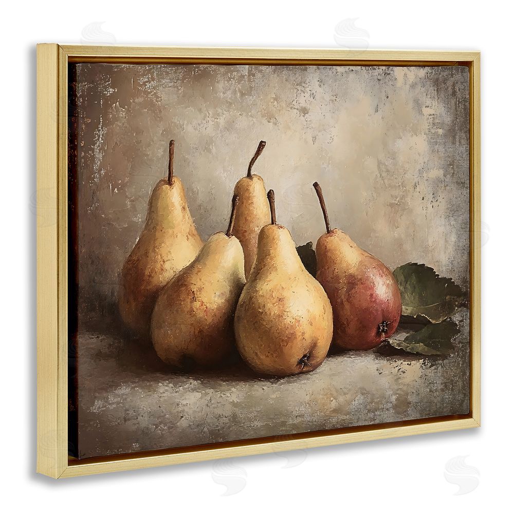 Franklyn Gregory Neutral Pear Still Life Gold Floating Framed Canvas Wall Art