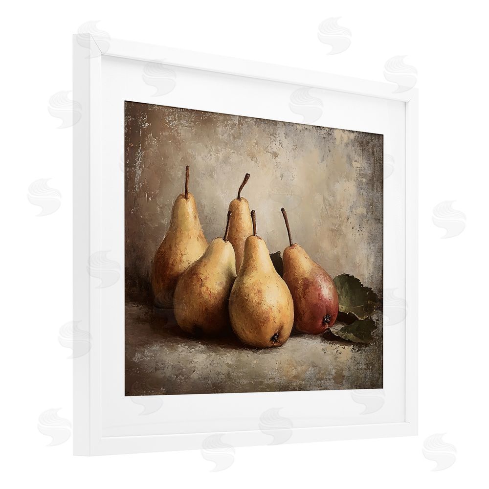 Franklyn Gregory Neutral Pear Still Life White Framed Print Under Glass Wall Art