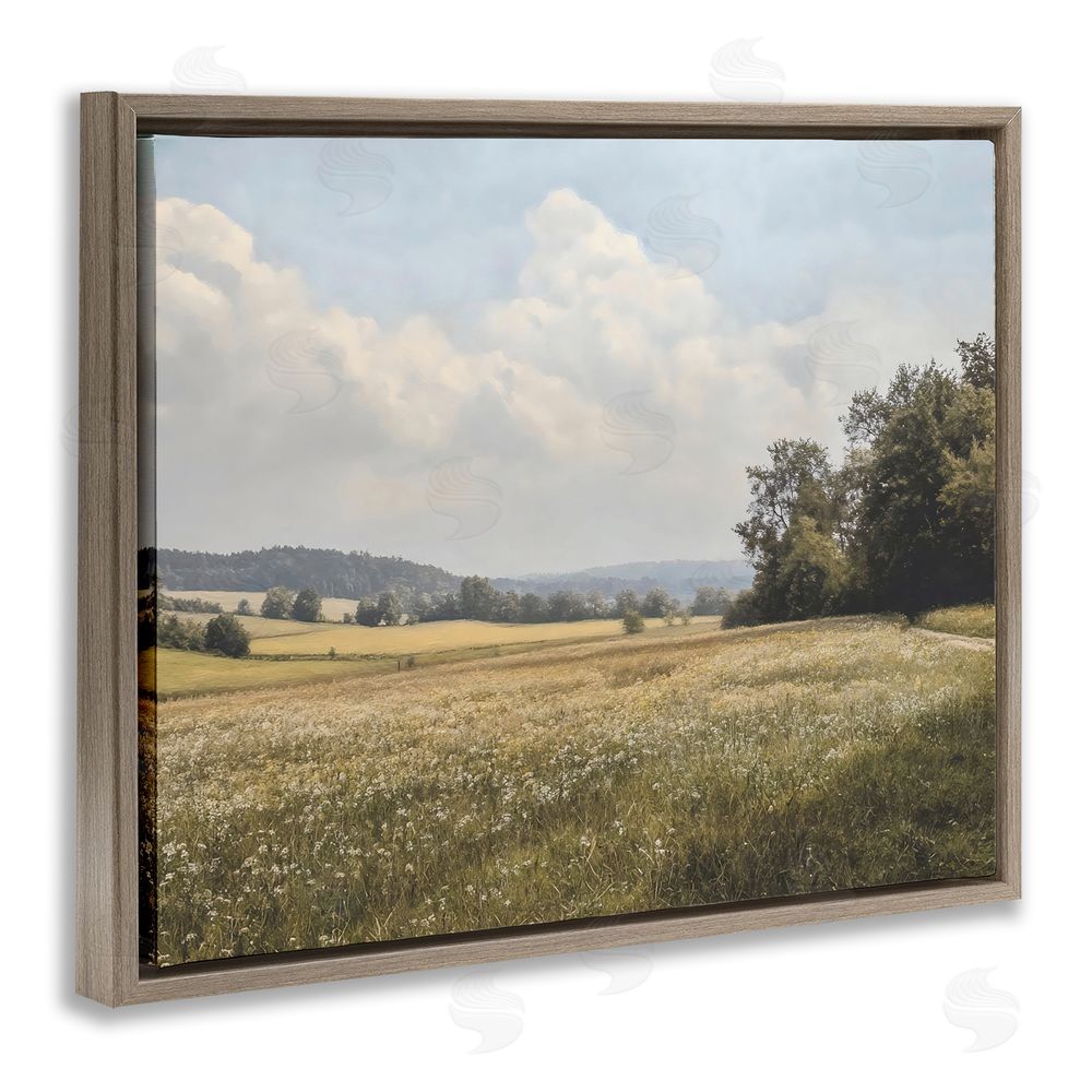 Franklyn Gregory Summer Landscape Cloudy Meadow Brown Floating Framed Canvas Wall Art Print