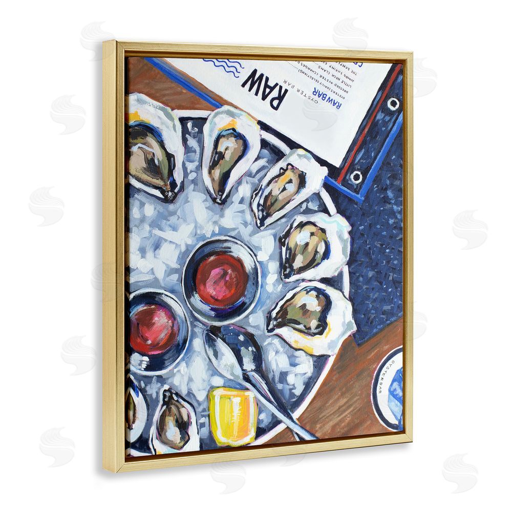 Rachel Nerney Oysters on Ice Gold Floating Framed Canvas Wall Art