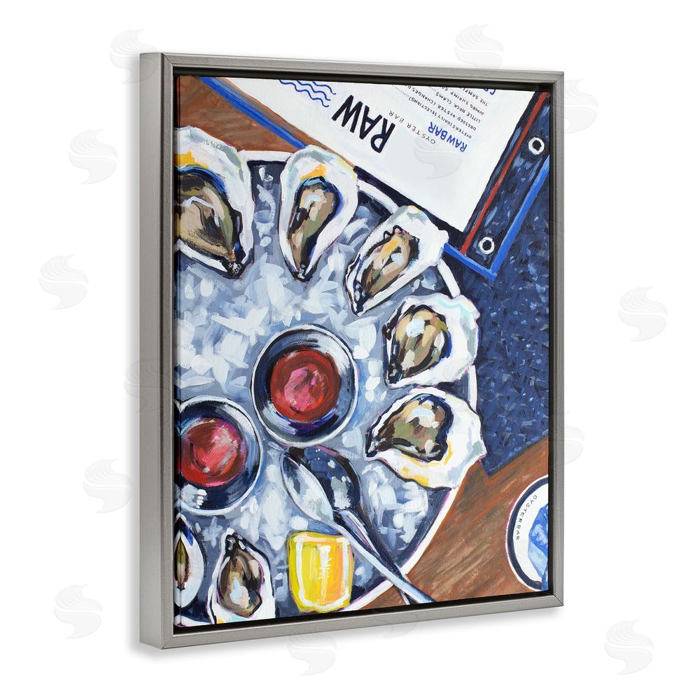 Rachel Nerney Oysters on Ice Gray Floating Framed Canvas Wall Art