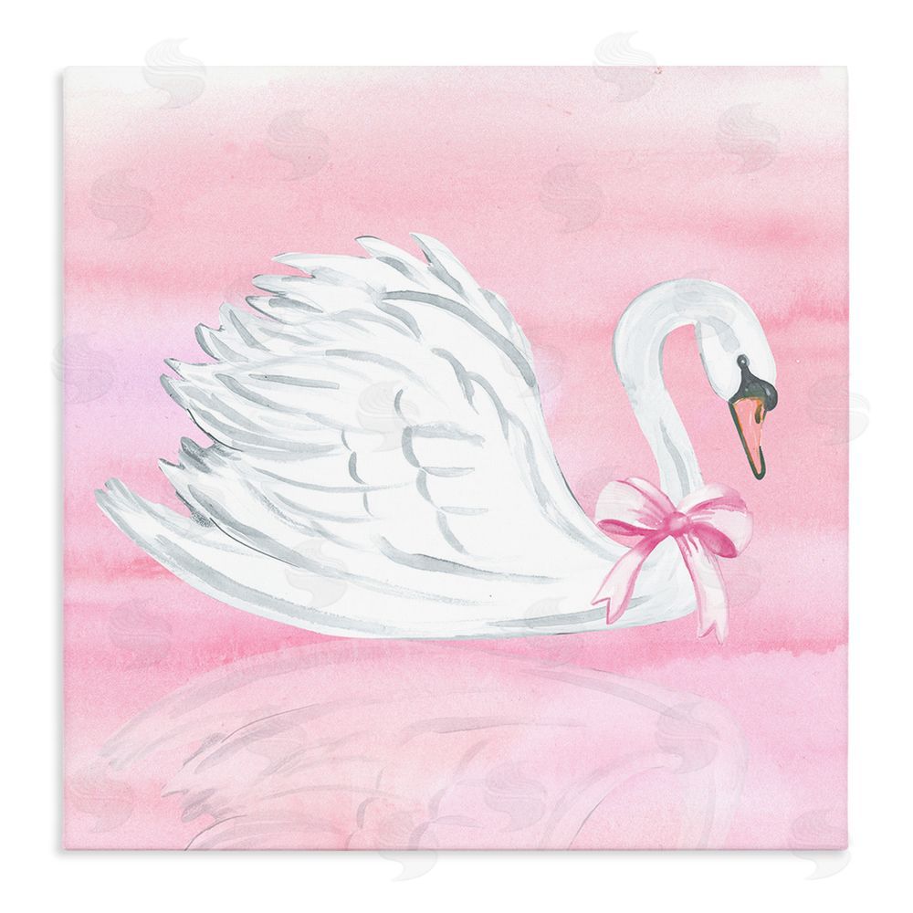 Corinne Haig Pink Bow Swan Stretched Canvas Wall Art