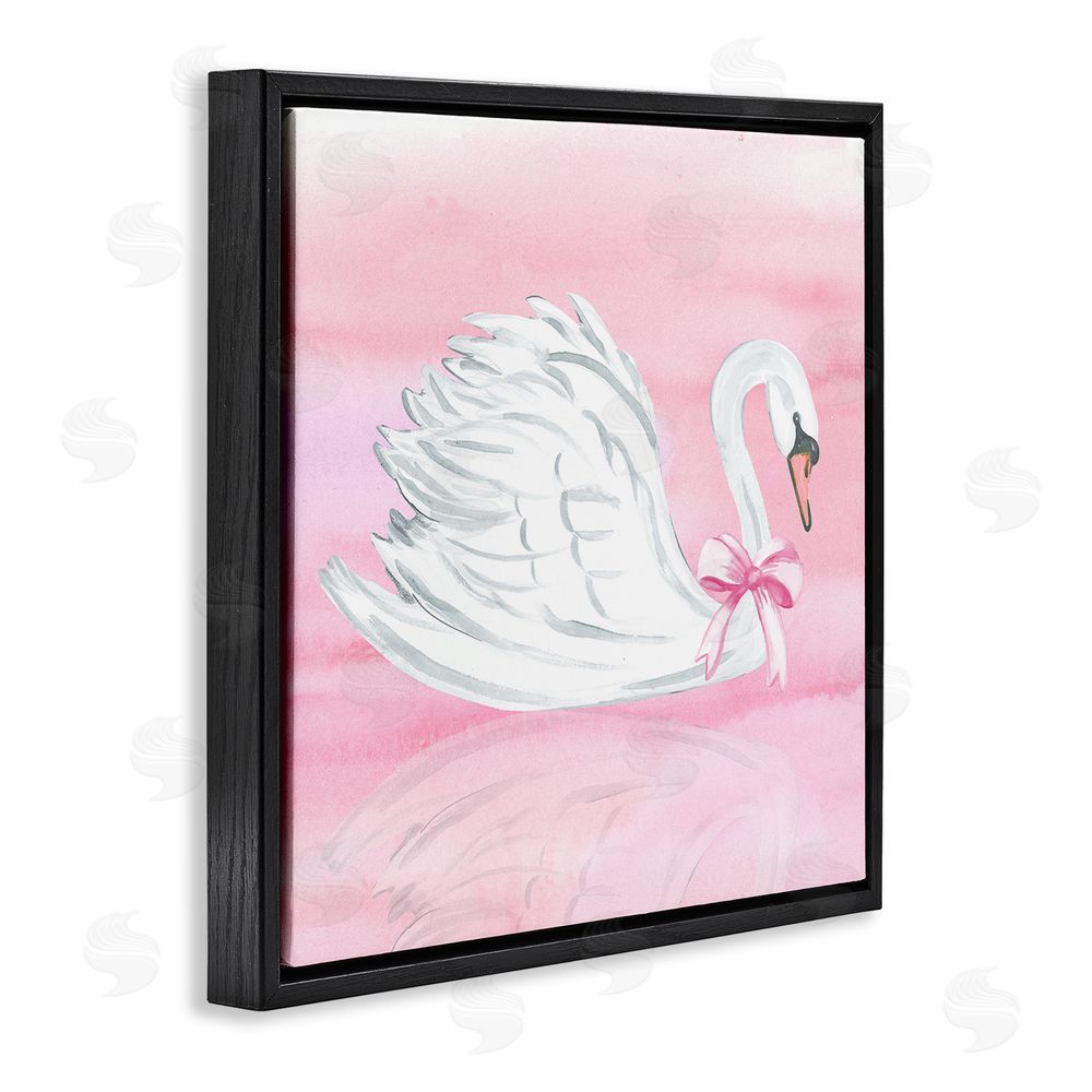 Corinne Haig Pink Bow Swan Black Floating Framed Canvas Wall Art