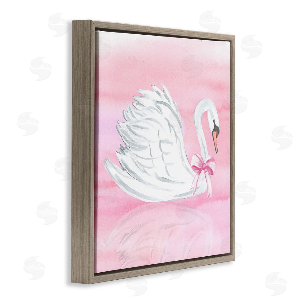 Corinne Haig Pink Bow Swan Brown Floating Framed Canvas Wall Art