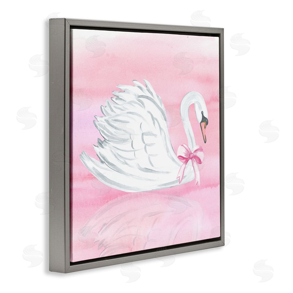 Corinne Haig Pink Bow Swan Gray Floating Framed Canvas Wall Art