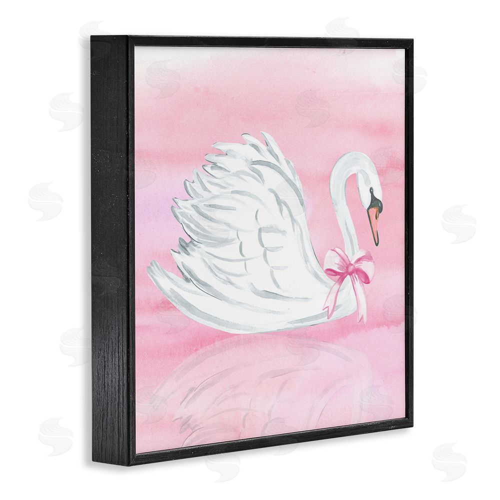 Corinne Haig Pink Bow Swan Black Framed Giclee Wall Art