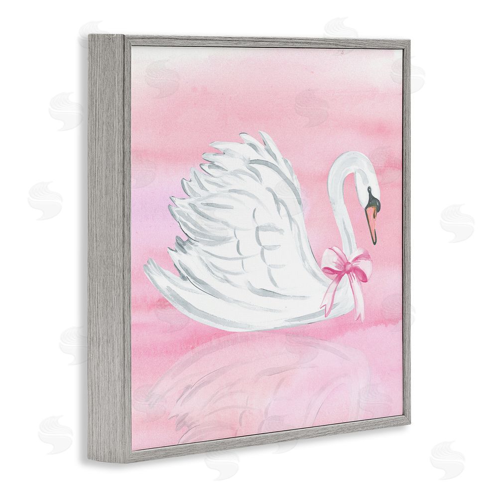 Corinne Haig Pink Bow Swan Gray Framed Giclee Wall Art