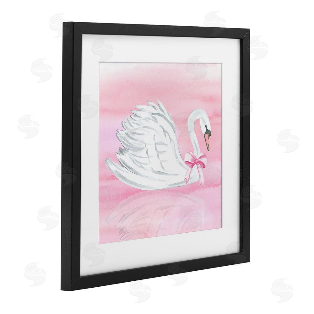 Corinne Haig Pink Bow Swan Black Framed Print Under Glass Wall Art