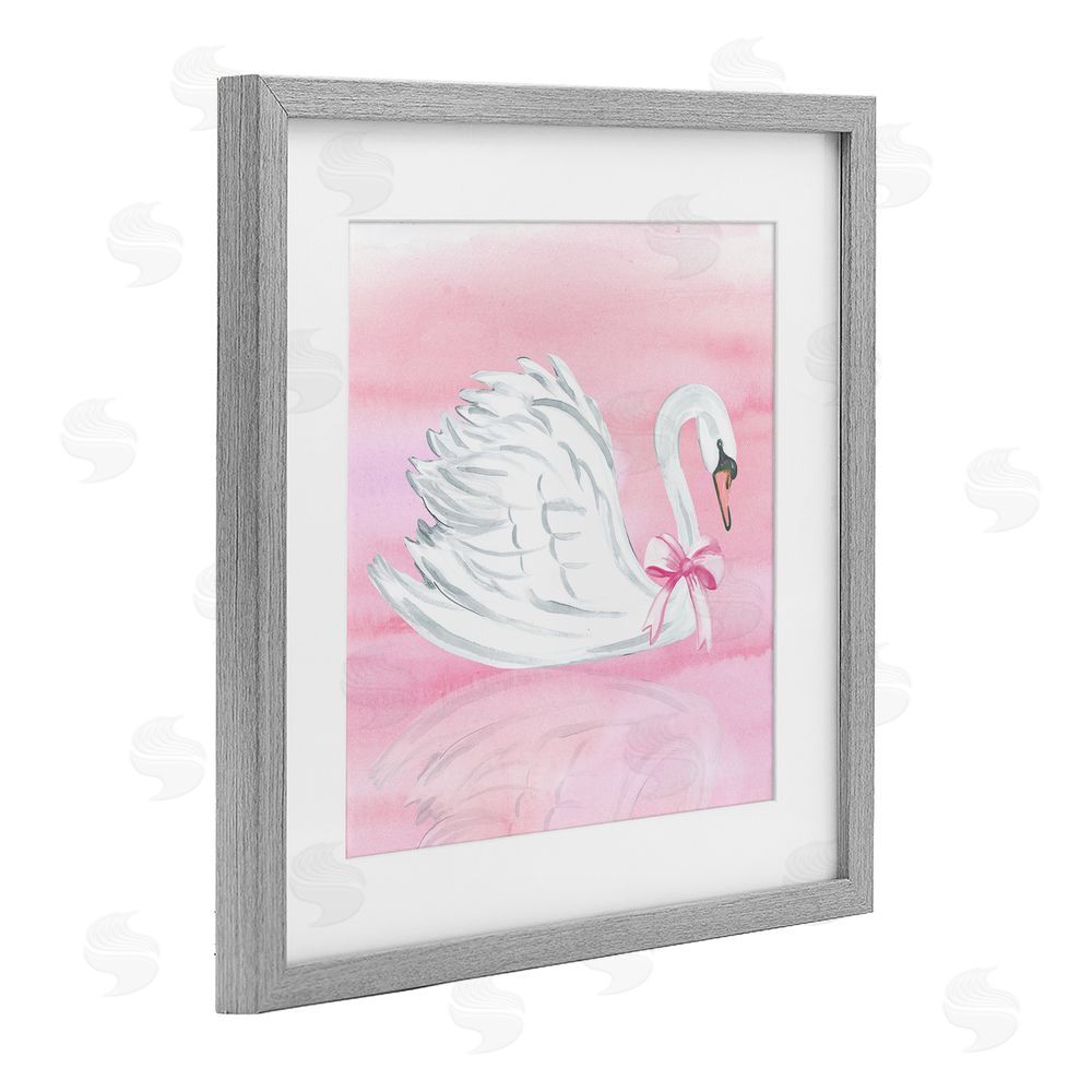 Corinne Haig Pink Bow Swan Gray Framed Print Under Glass Wall Art