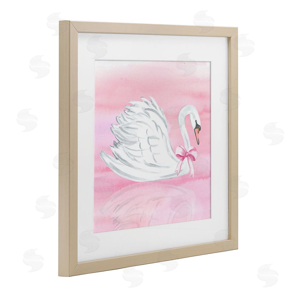 Corinne Haig Pink Bow Swan Brown Framed Print Under Glass Wall Art