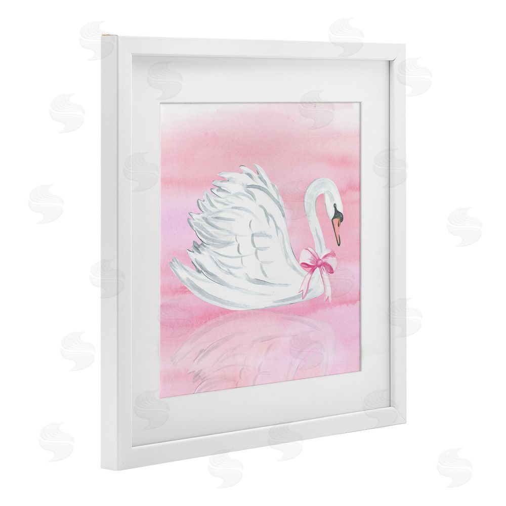 Corinne Haig Pink Bow Swan White Framed Print Under Glass Wall Art
