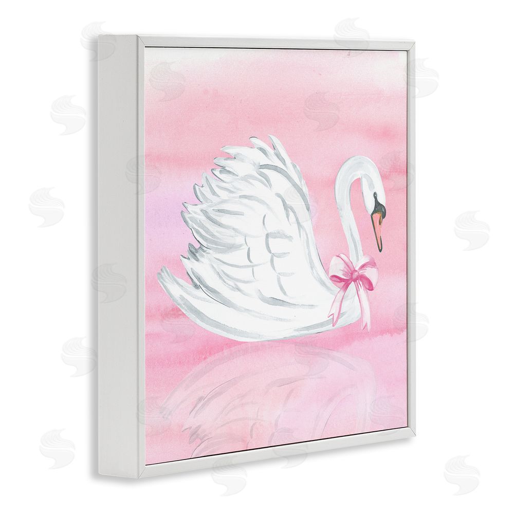 Corinne Haig Pink Bow Swan White Framed Giclee Wall Art