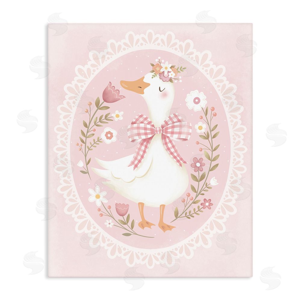 Penny Aguilera Pink Floral Spring Goose Stretched Canvas Wall Art Print