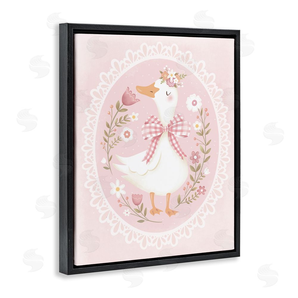 Penny Aguilera Pink Floral Spring Goose Black Floating Frame Canvas Wall Art Print
