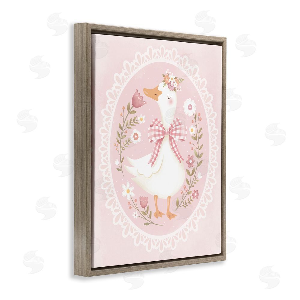 Penny Aguilera Pink Floral Spring Goose Brown Floating Frame Canvas Wall Art Print