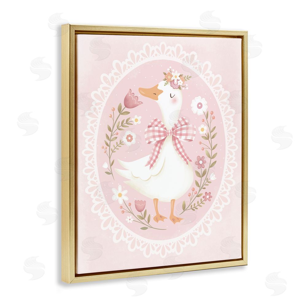 Penny Aguilera Pink Floral Spring Goose Gold Floating Frame Canvas Wall Art Print