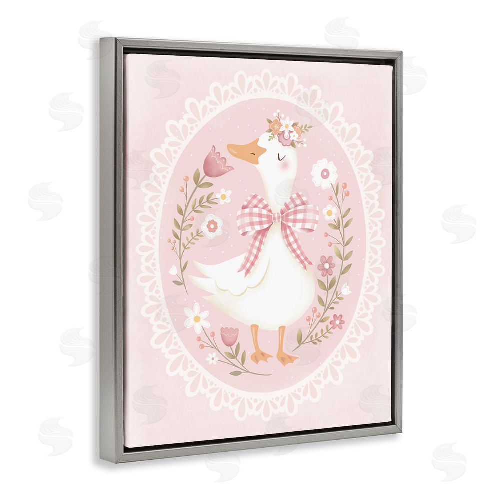 Penny Aguilera Pink Floral Spring Goose Gray Floating Frame Canvas Wall Art Print