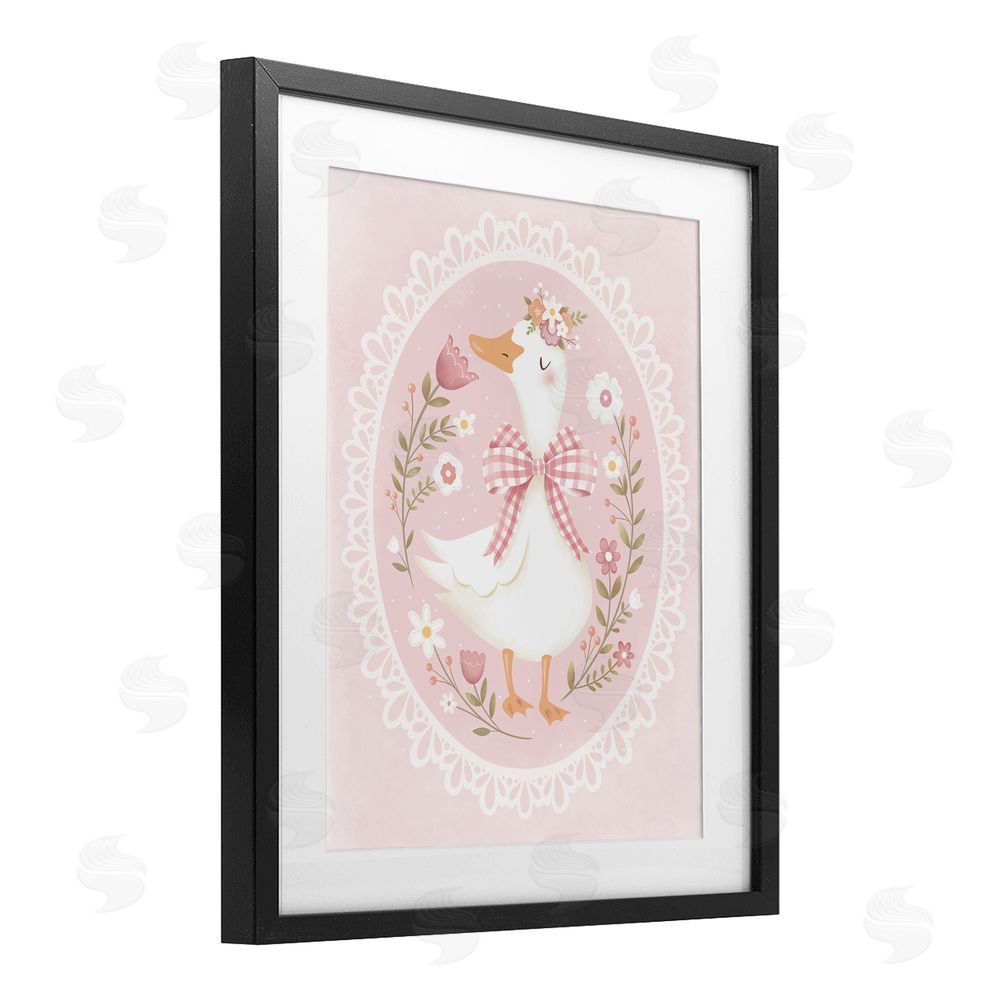 Penny Aguilera Pink Floral Spring Goose Black Framed Print Under Glass Wall Art