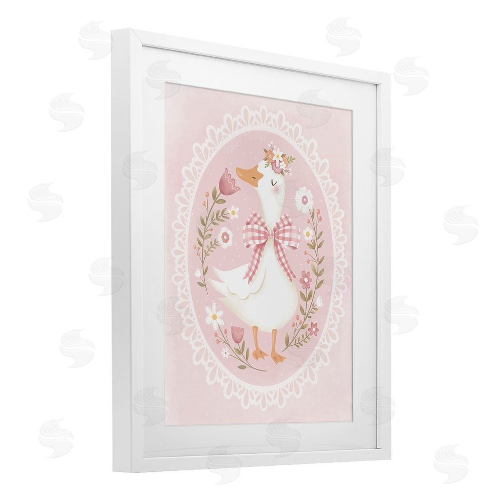 Penny Aguilera Pink Floral Spring Goose White Framed Print Under Glass Wall Art