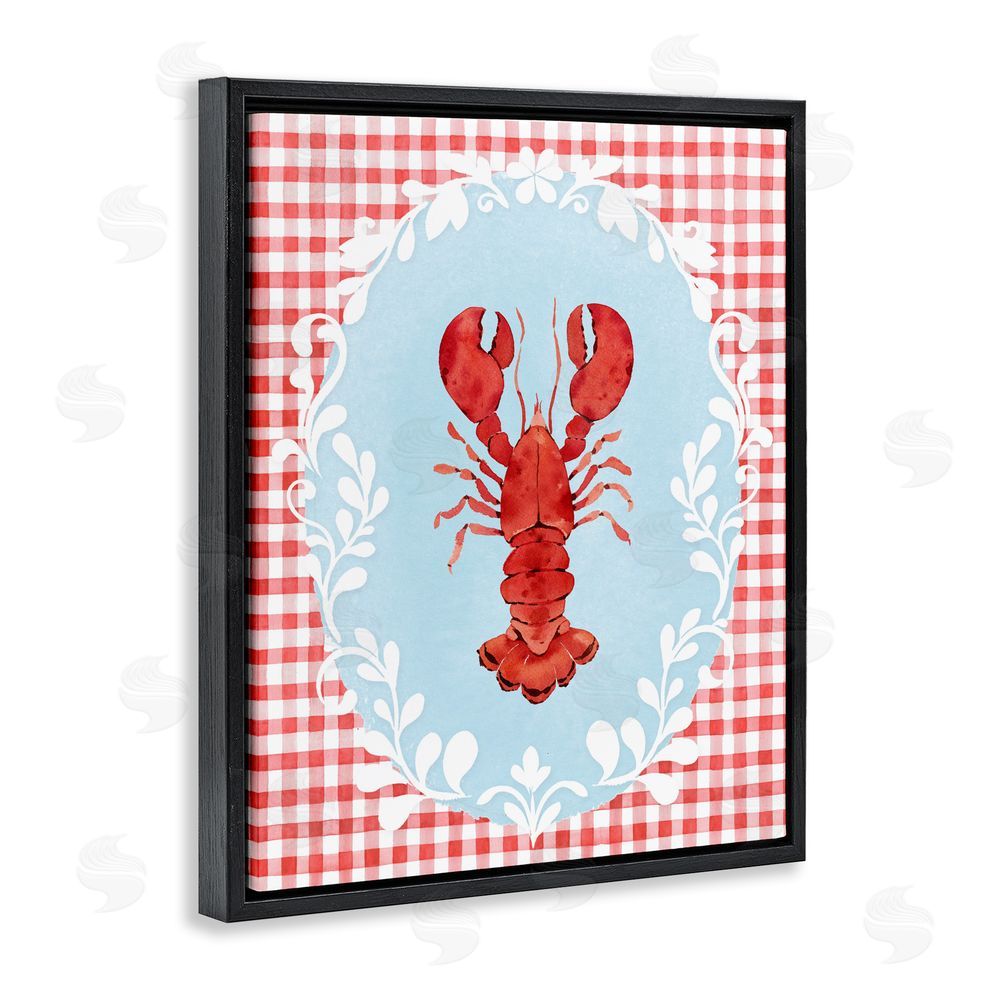 Heather Lee Chan Lobster with Red Plaid Black Floating Framed Canvas Wall Art