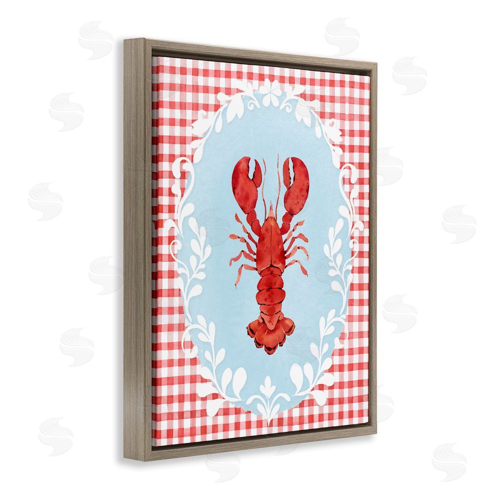 Heather Lee Chan Lobster with Red Plaid Brown Floating Framed Canvas Wall Art