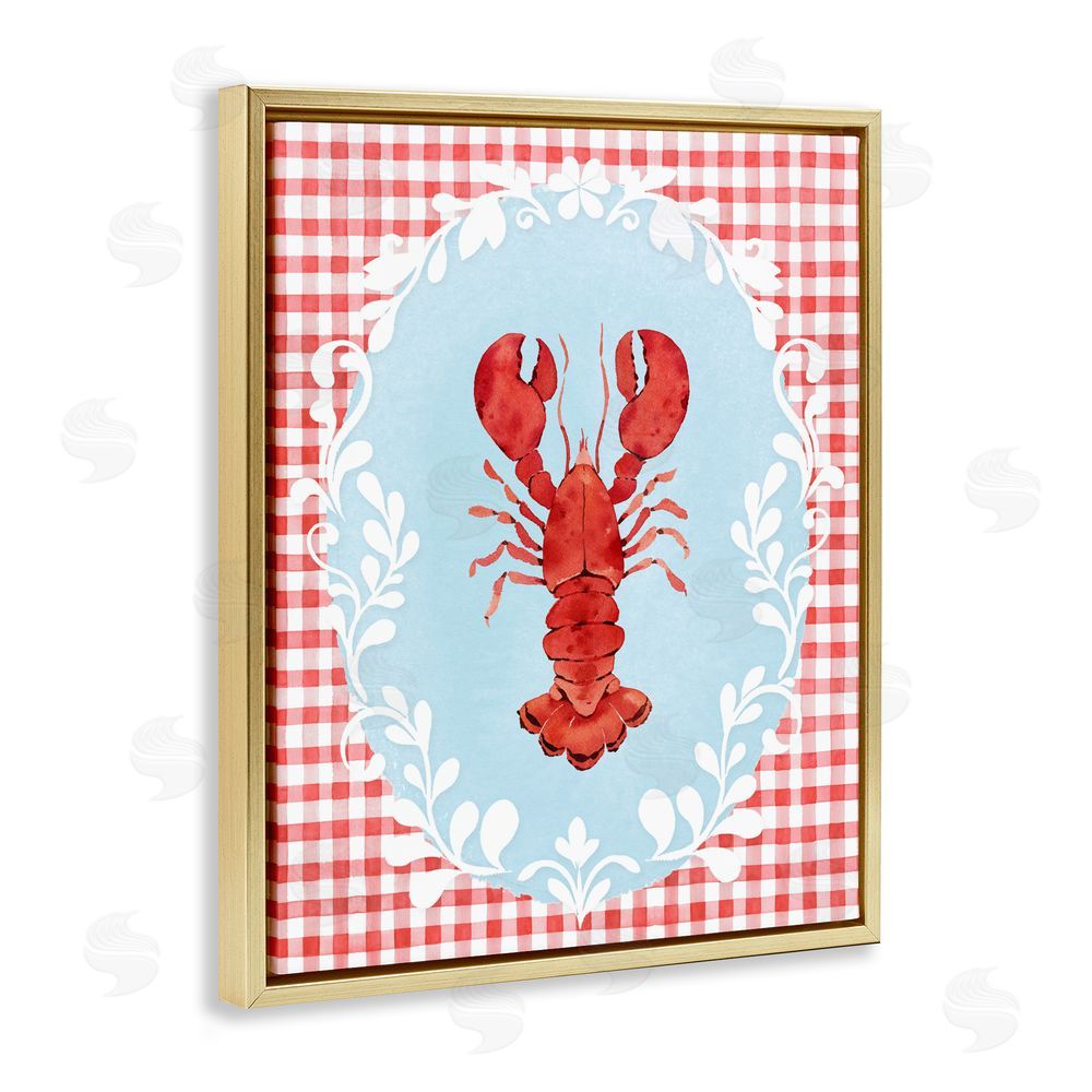Heather Lee Chan Lobster with Red Plaid Gold Floating Framed Canvas Wall Art
