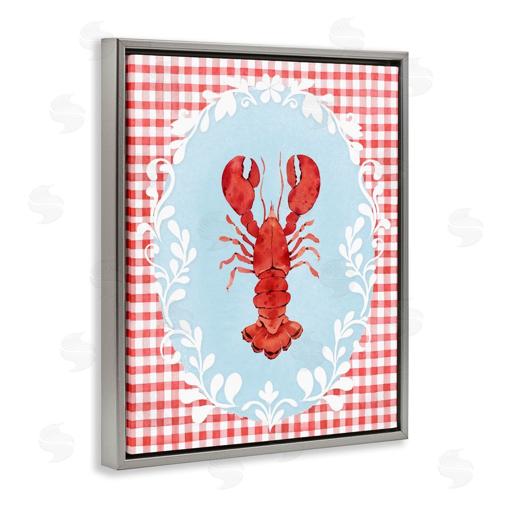 Heather Lee Chan Lobster with Red Plaid Gray Floating Framed Canvas Wall Art