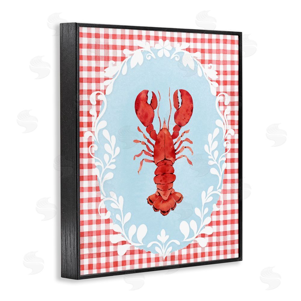Heather Lee Chan Lobster with Red Plaid Black Framed Giclee Wall Art