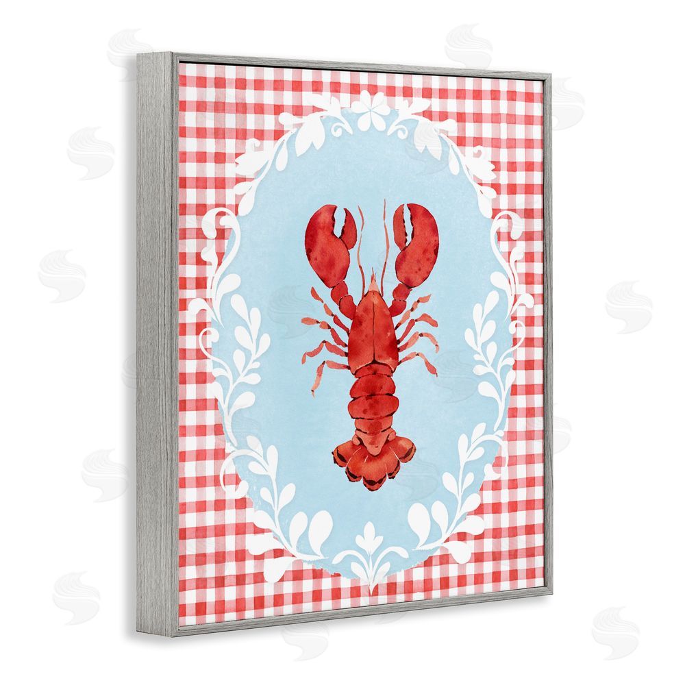 Heather Lee Chan Lobster with Red Plaid Gray Framed Giclee Wall Art