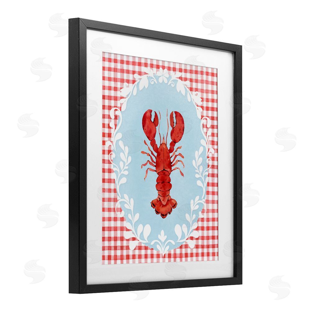 Heather Lee Chan Lobster with Red Plaid Black Framed Print Under Glass Wall Art