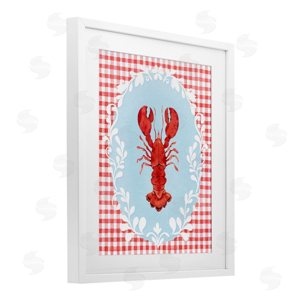 Heather Lee Chan Lobster with Red Plaid White Framed Print Under Glass Wall Art