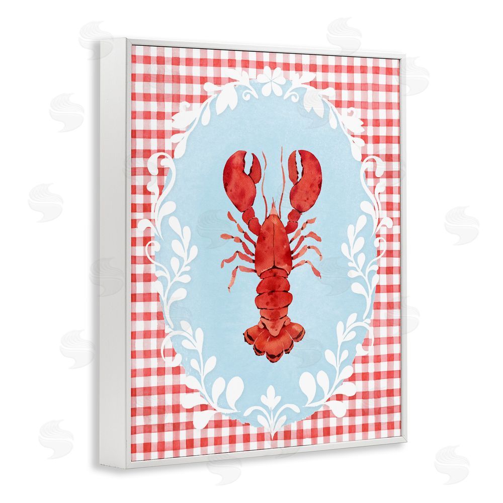Heather Lee Chan Lobster with Red Plaid White Framed Giclee Wall Art