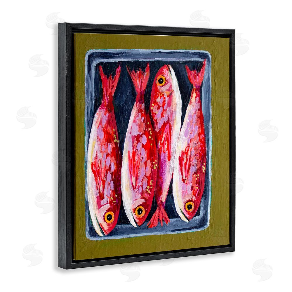Rachel Nerney Red Fish on a Platter Black Floating Framed Canvas Wall Art