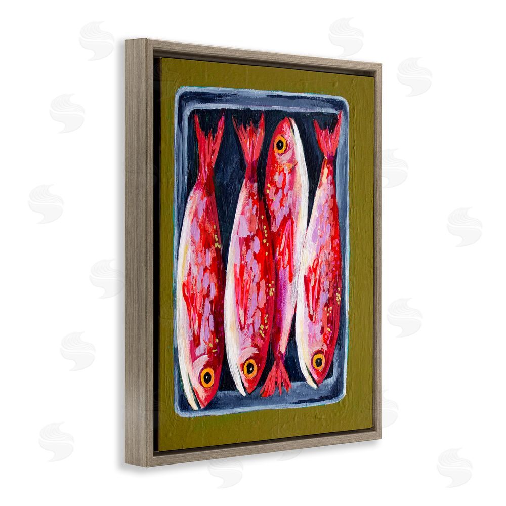 Rachel Nerney Red Fish on a Platter Brown Floating Framed Canvas Wall Art