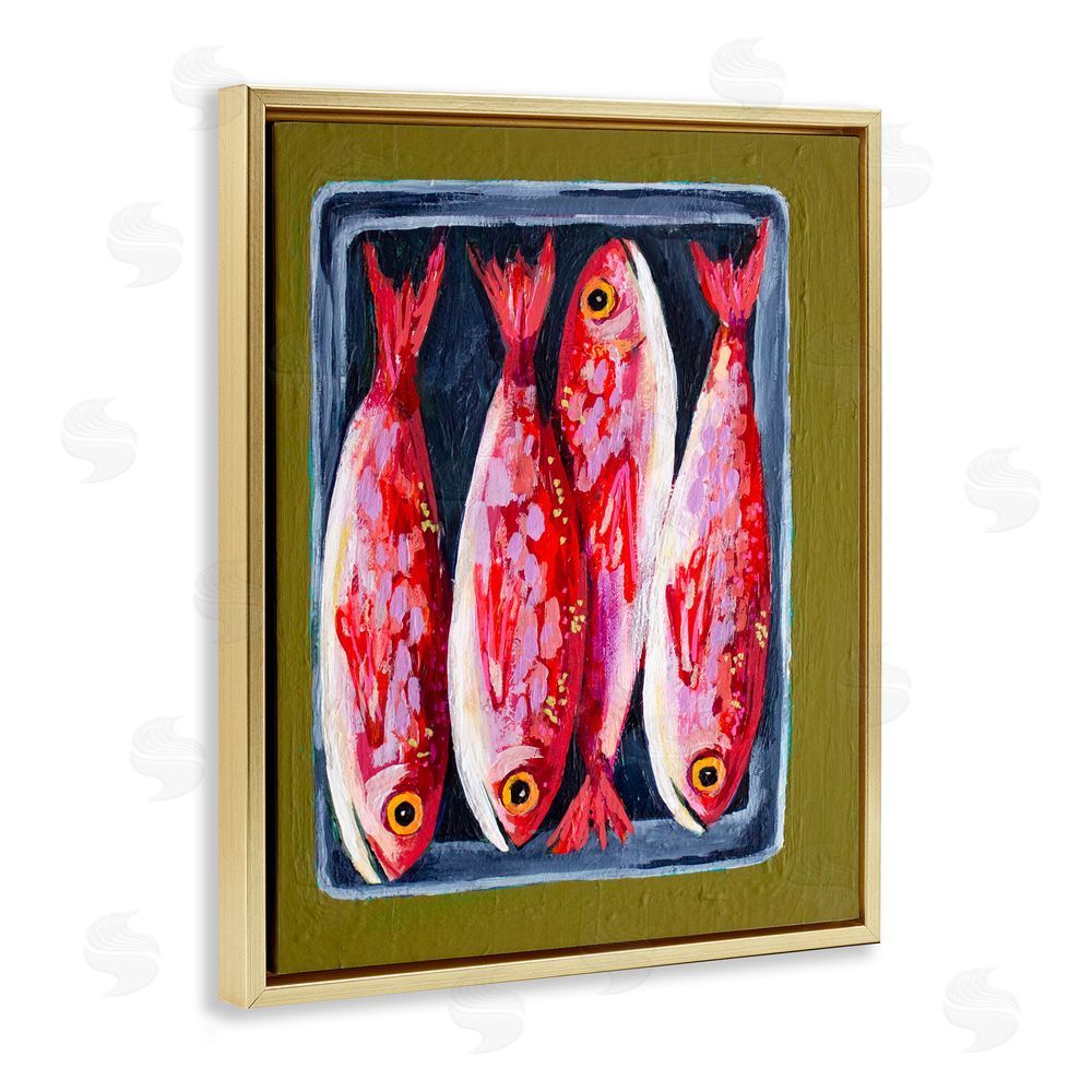 Rachel Nerney Red Fish on a Platter Gold Floating Framed Canvas Wall Art
