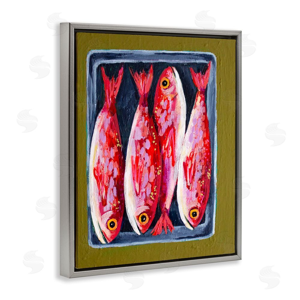 Rachel Nerney Red Fish on a Platter Gray Floating Framed Canvas Wall Art