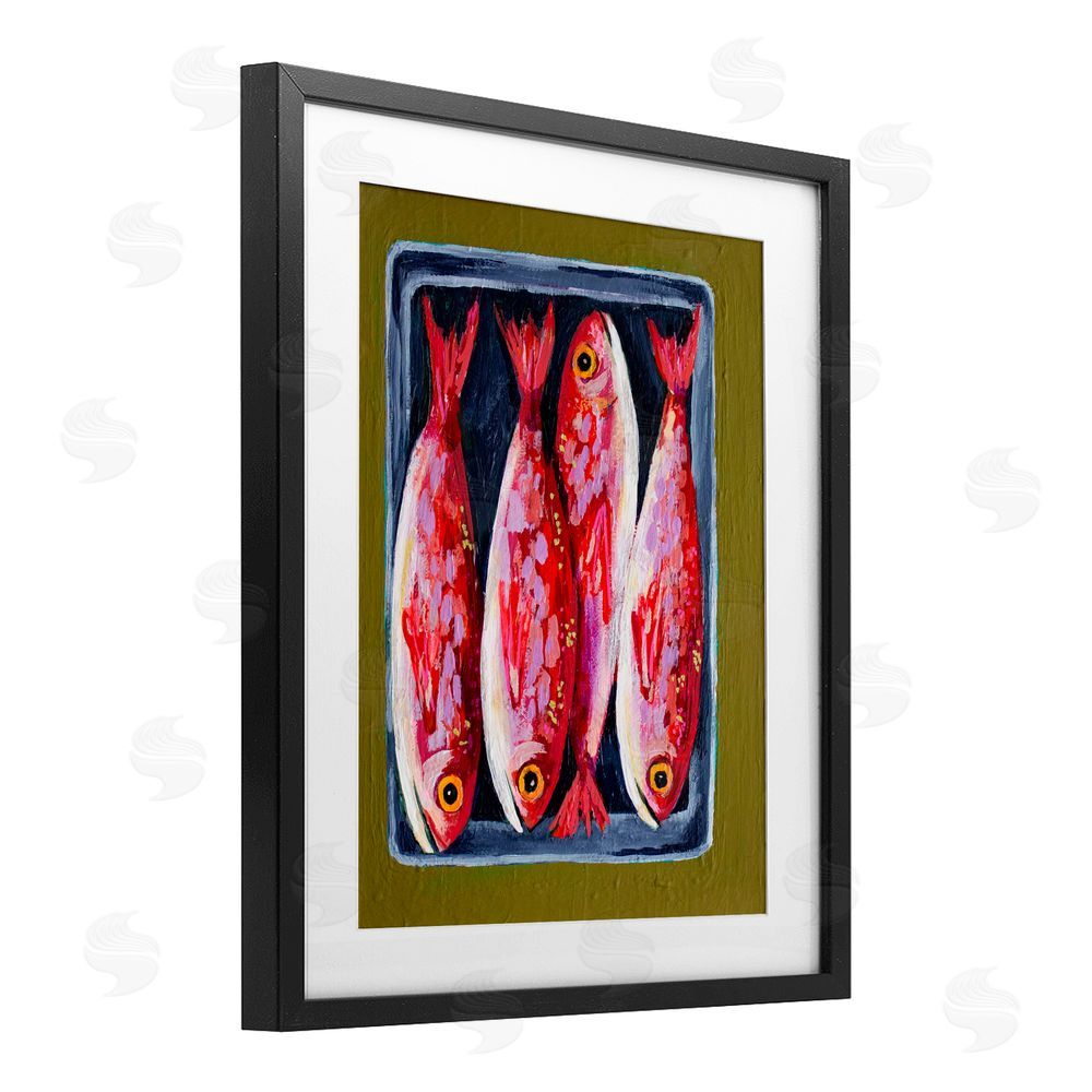 Rachel Nerney Red Fish on a Platter Black Framed Print Under Glass Wall Art