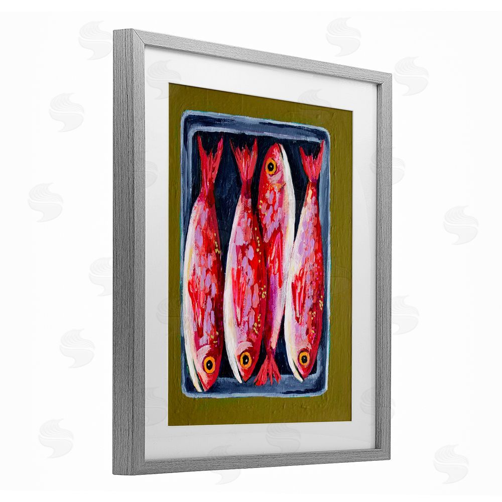 Rachel Nerney Red Fish on a Platter Gray Framed Print Under Glass Wall Art