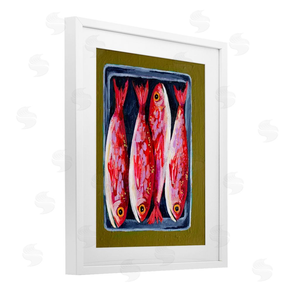 Rachel Nerney Red Fish on a Platter White Framed Print Under Glass Wall Art