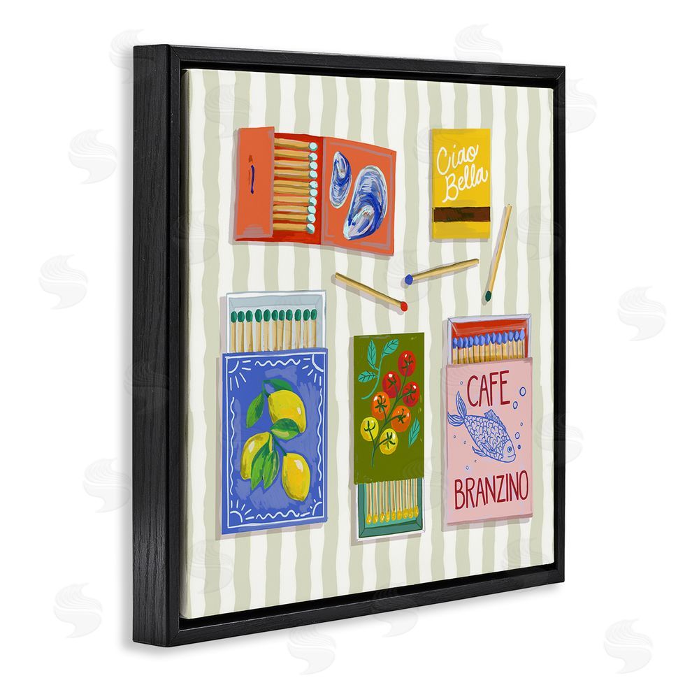Rachel Nerney Ciao Bella Seaside Matchboxes Black Floating Frame Canvas Wall Art Print