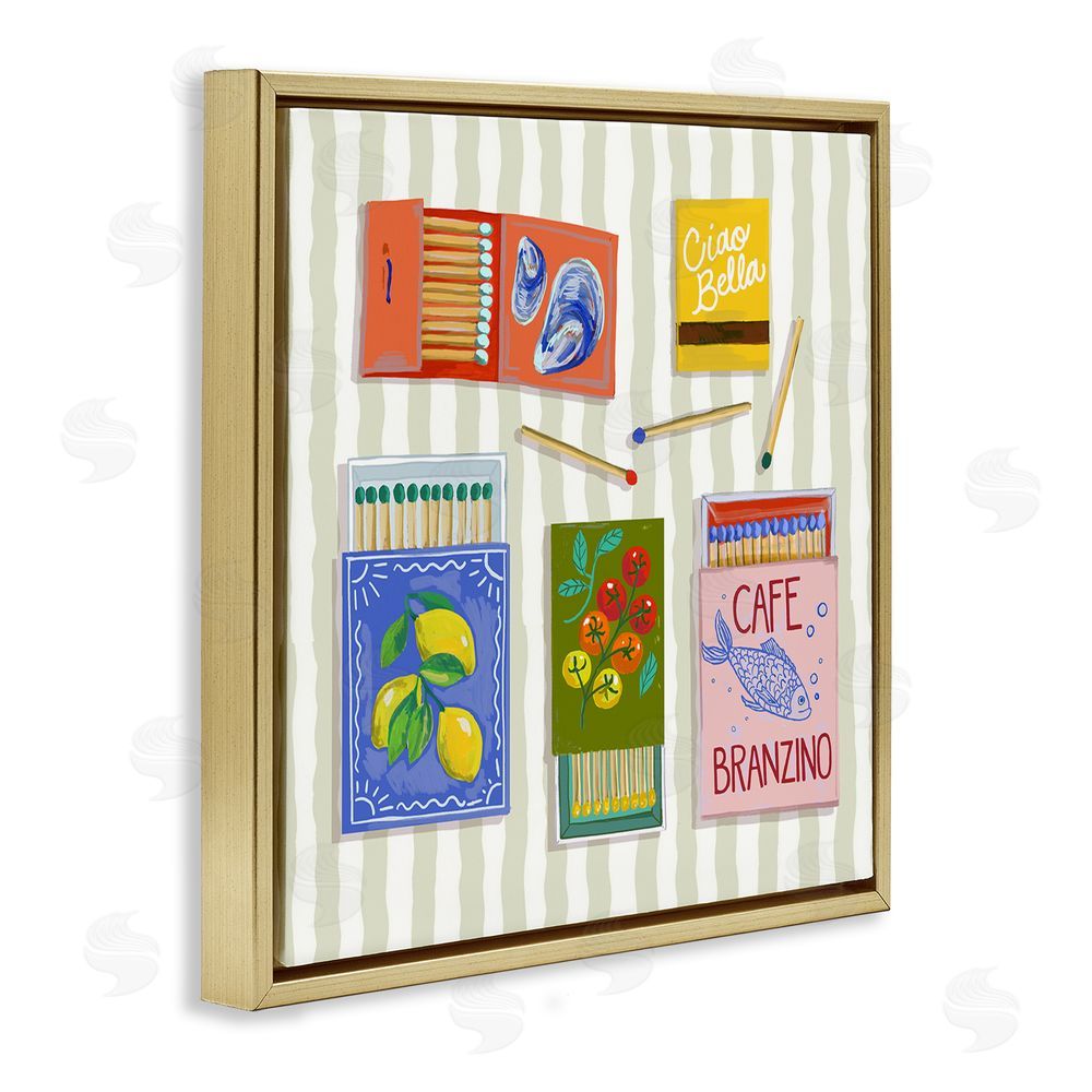 Rachel Nerney Ciao Bella Seaside Matchboxes Gold Floating Frame Canvas Wall Art Print