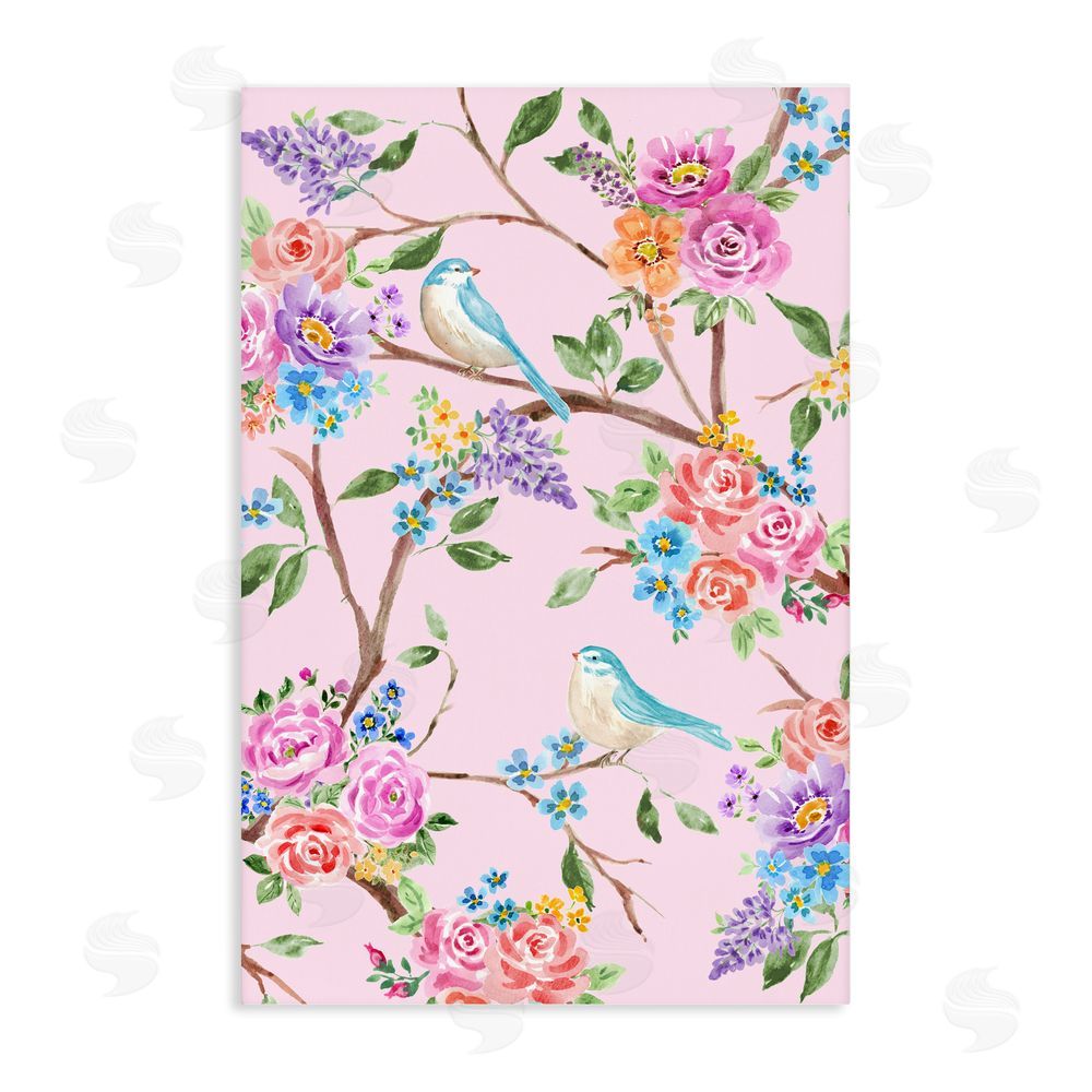 Corinne Haig Pink & Blue Spring Florals Stretched Canvas Wall Art Print