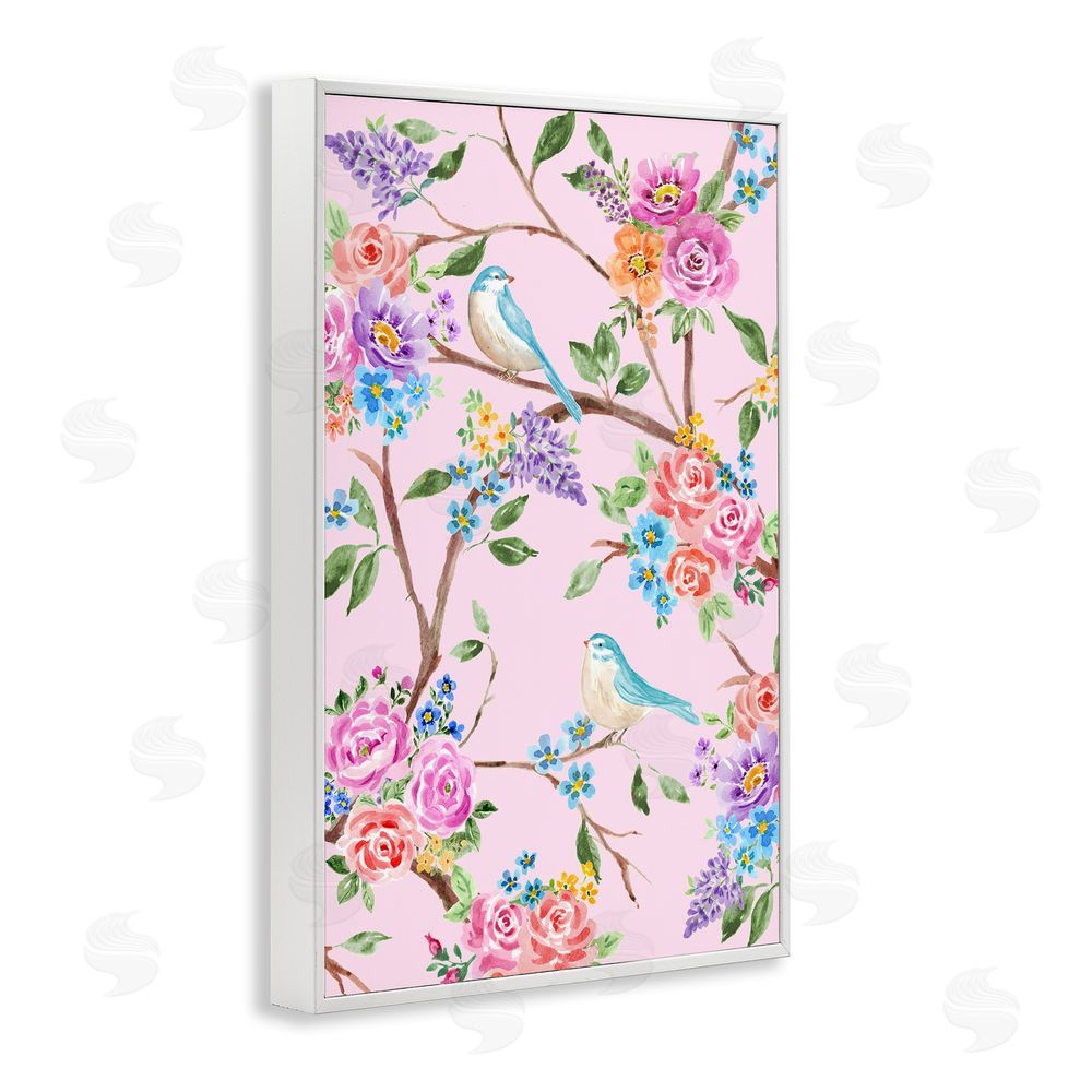Corinne Haig Pink & Blue Spring Florals White Framed Giclee Wall Art Print