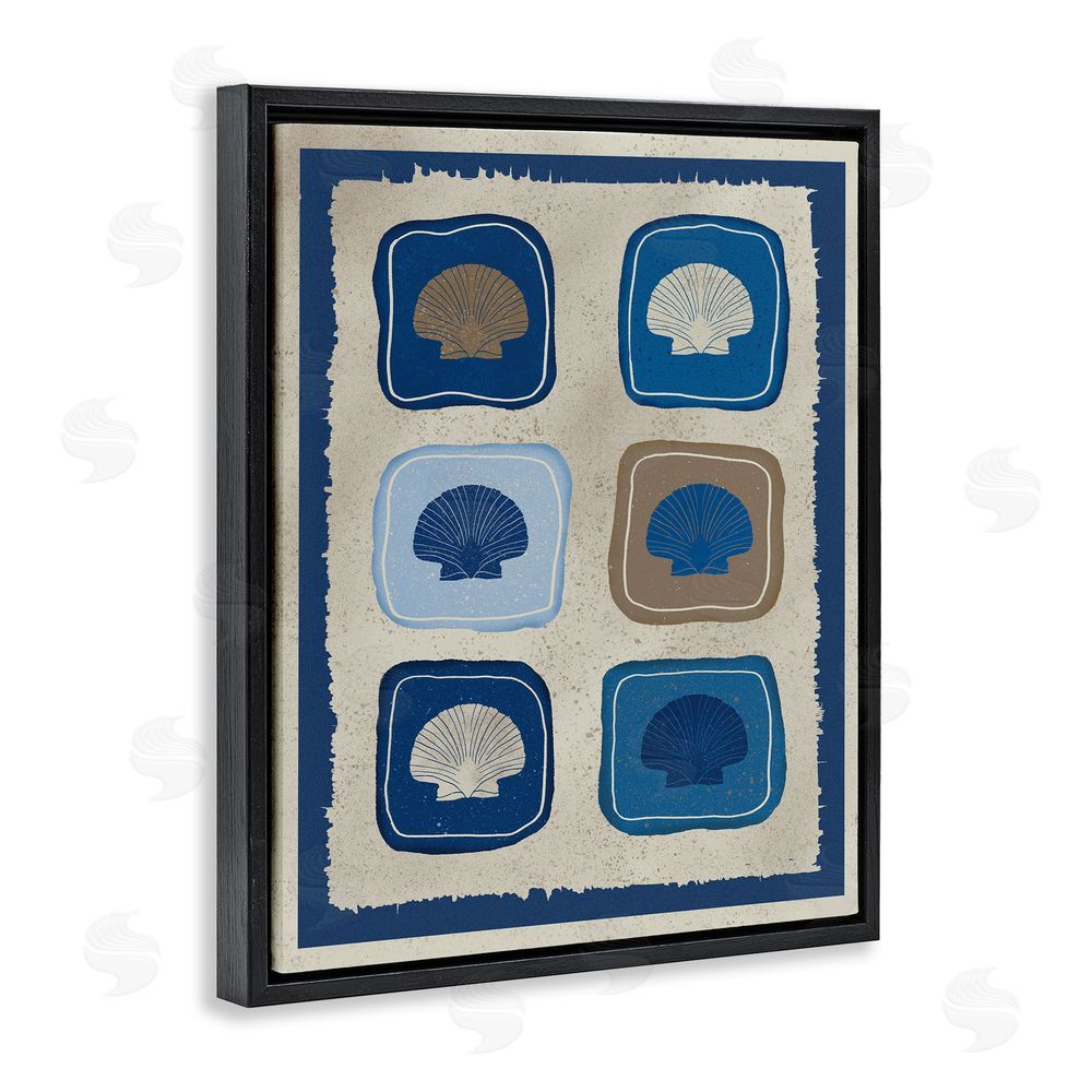 Julia Frost Nautical Block Shells Black Floating Frame Canvas Wall Art Print
