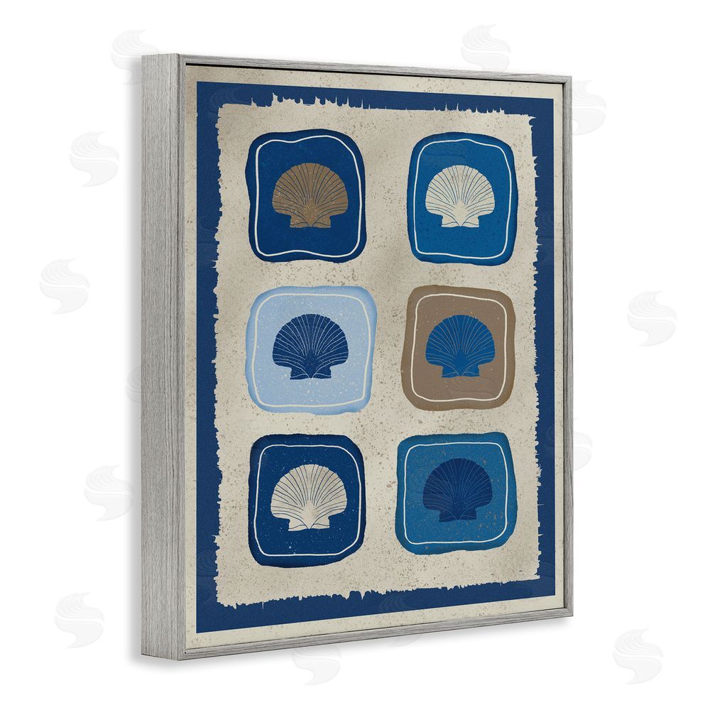 Julia Frost Nautical Block Shells Gray Framed Giclee Wall Art Print