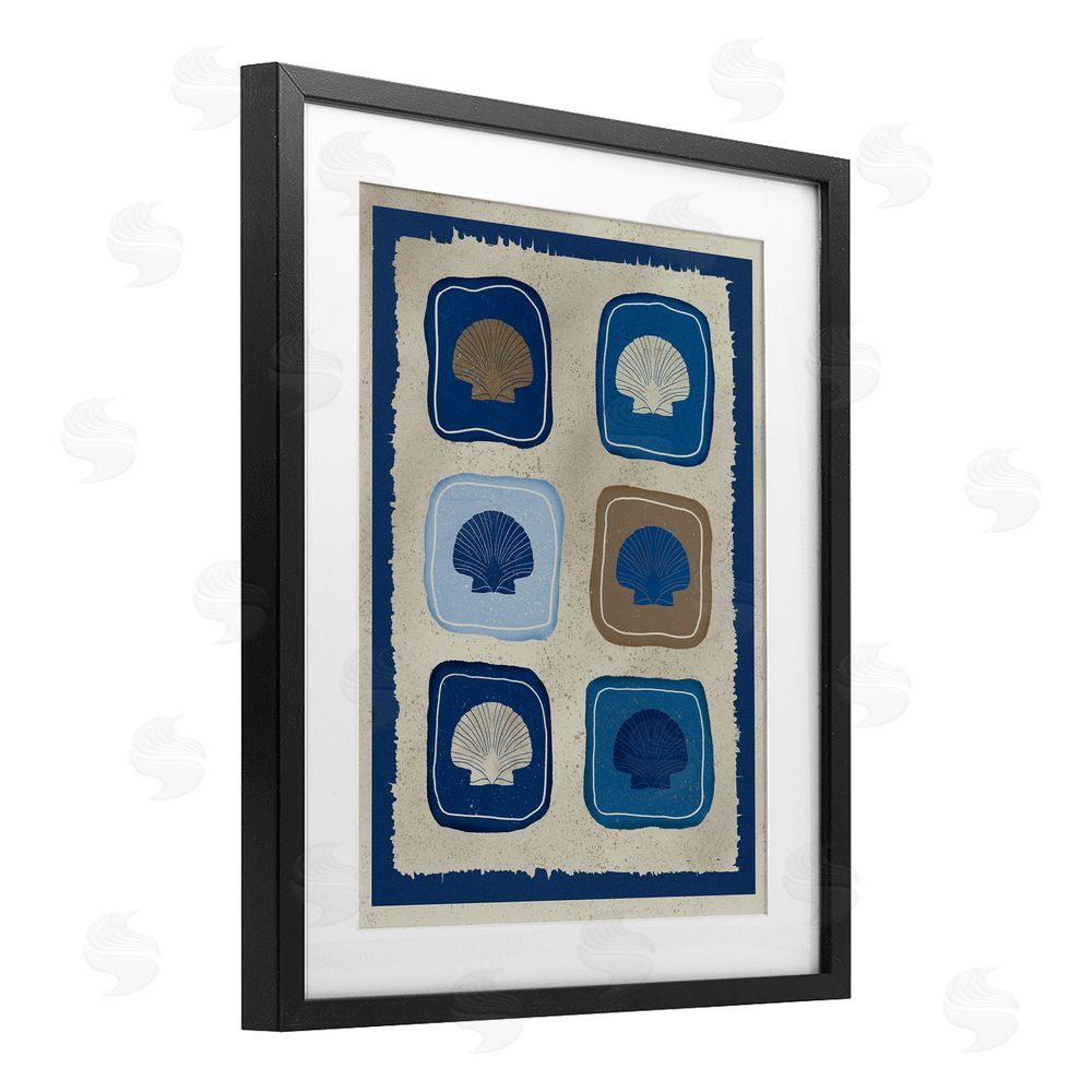 Julia Frost Nautical Block Shells Black Framed Print Under Glass Wall Art