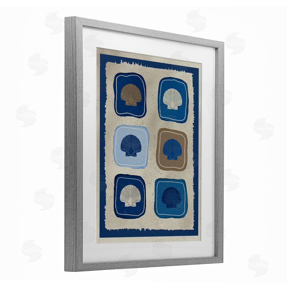 Julia Frost Nautical Block Shells Gray Framed Print Under Glass Wall Art